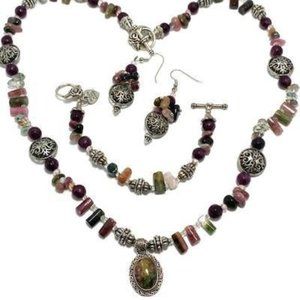 Handmade Jewelry Set by  Surdigirl - Tourmaline, Garnets, Peridot